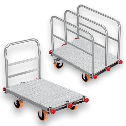 2-in-1 Steel Panel Cart with 2500 lbs Capacity Lumber Drywall Dolly Cart, 6" Swivel Brake Wheels Heavy Duty Table Truck Flatbed Cart with 1Front and 3Side Handrails 40 X 24inch 2mm