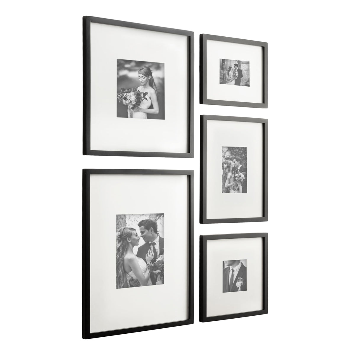 Kate and Laurel Gallery Contemporary Rectangle Picture Frame Set of 5, Varying Sizes, Black, Modern Five-Piece Photo Frames for Gallery Wall Set in Living Room Wall Decor