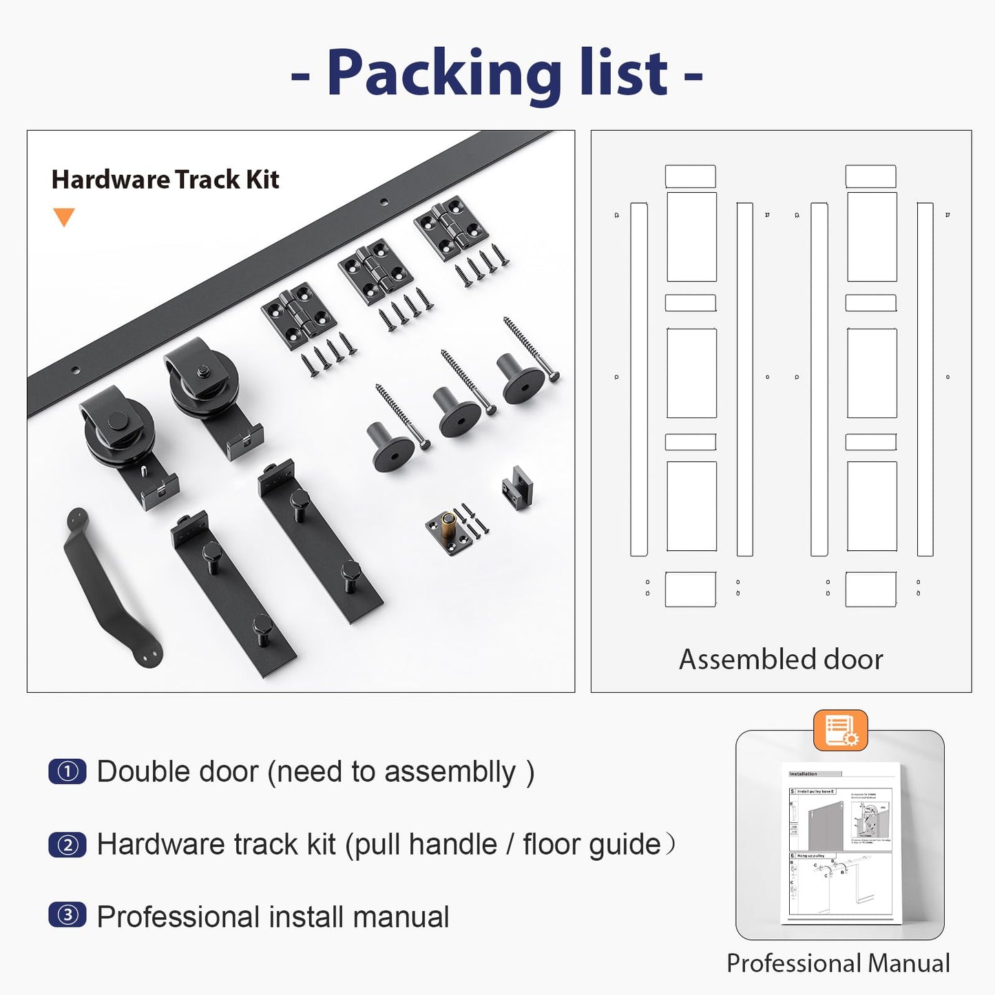 FREDBECK 30X84(Double 15x84) White Bifold Barn Door Sliding Bi fold Doors Bi-fold Folding with 34" Hardware Kit & Handle,Solid MDF Door with Water-Proof PVC Surface for Closet,Assembly Required