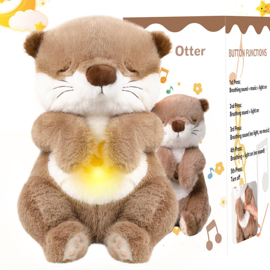 Breathing Stuffed Animal, Soothe Snuggle Otter Plush for Anxiety Adults and Kids, Volume Control, Machine Washable, Baby toy Sleep Buddy Soothing Otter with Realistic Breathing and Lights Music