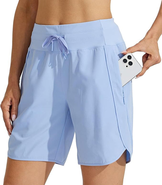 Willit Women's 7" Athletic Running Shorts Long Workout Hiking Shorts Quick Dry High Waisted Active Zipper Pocket(X-Small)