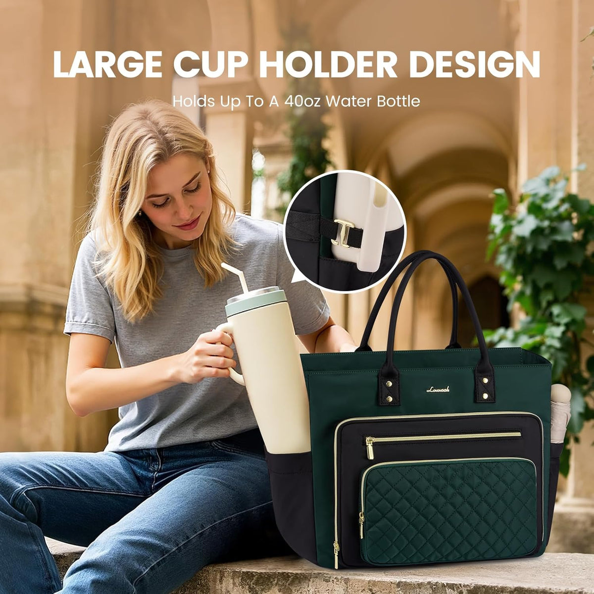 LOVEVOOK 15.6 Inch Laptop Tote Bag for Women With Large Cup Holder, Work Bags Teacher Nurse Bag, Professional Briefcase