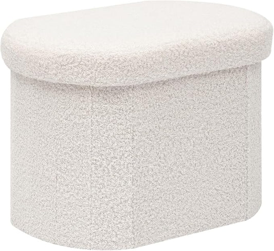 B FSOBEIIALEO Storage Ottoman for Dorm Room, Boucle Folding Storage Ottoman Foot Rest, 16.14 Inches Small Collapsible Ottoman Cube for Living Room White Cream
