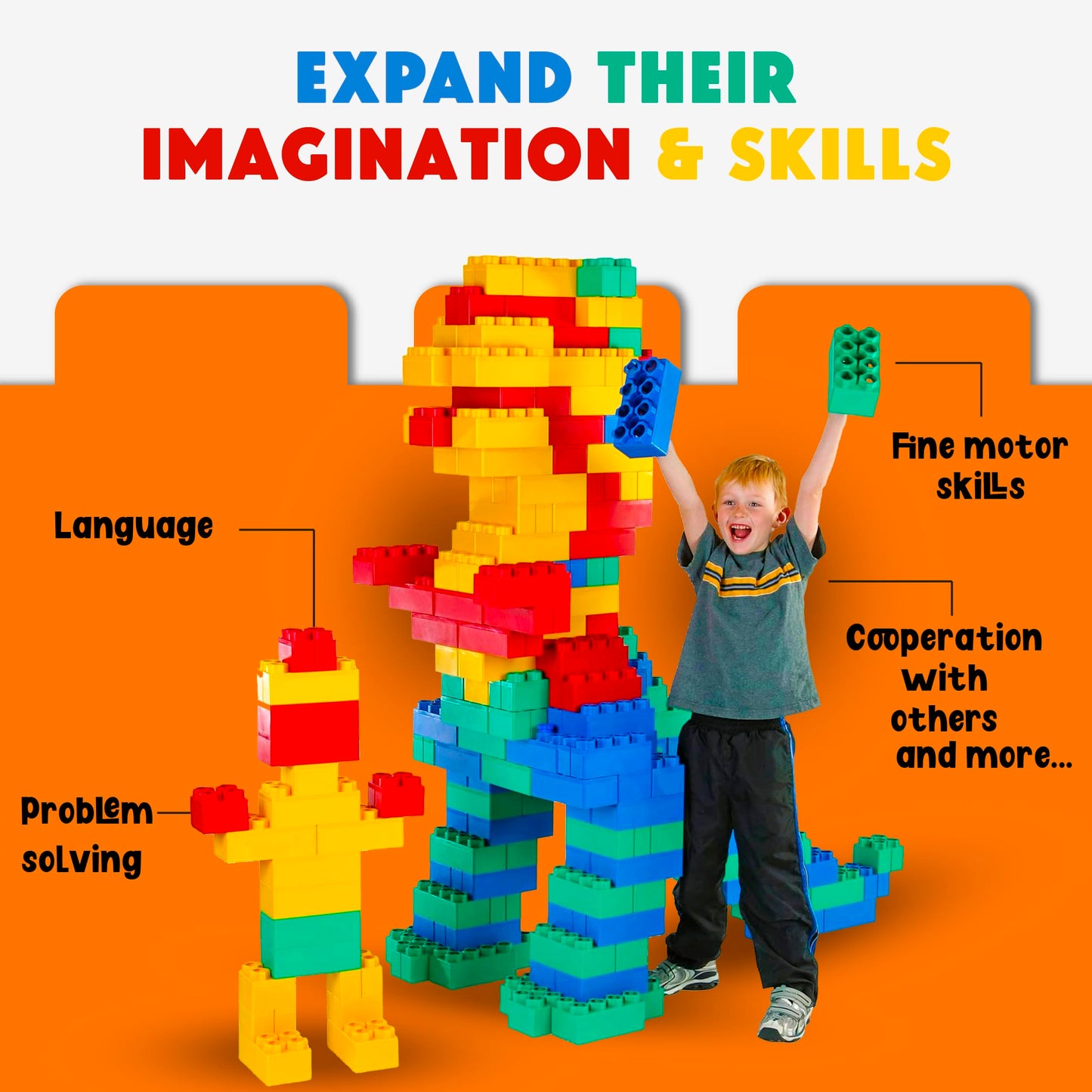 BiggoBlocks Big Blocks for Kids Ages 4-8, Indoor & Outdoor Blocks for Kids Jumbo Games, Large Building Blocks (24 PC) Beginner Set