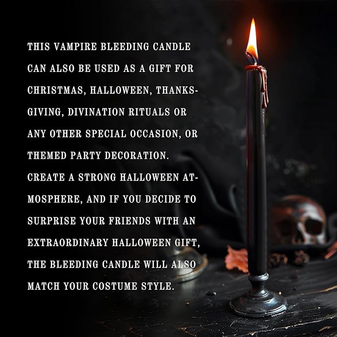 12PCS 10-Inch Black Bleeding Taper Candles,Vampire Tears Taper Candles- Unscented Ideal for Halloween, Christmas, Rituals, and Themed Party Decor