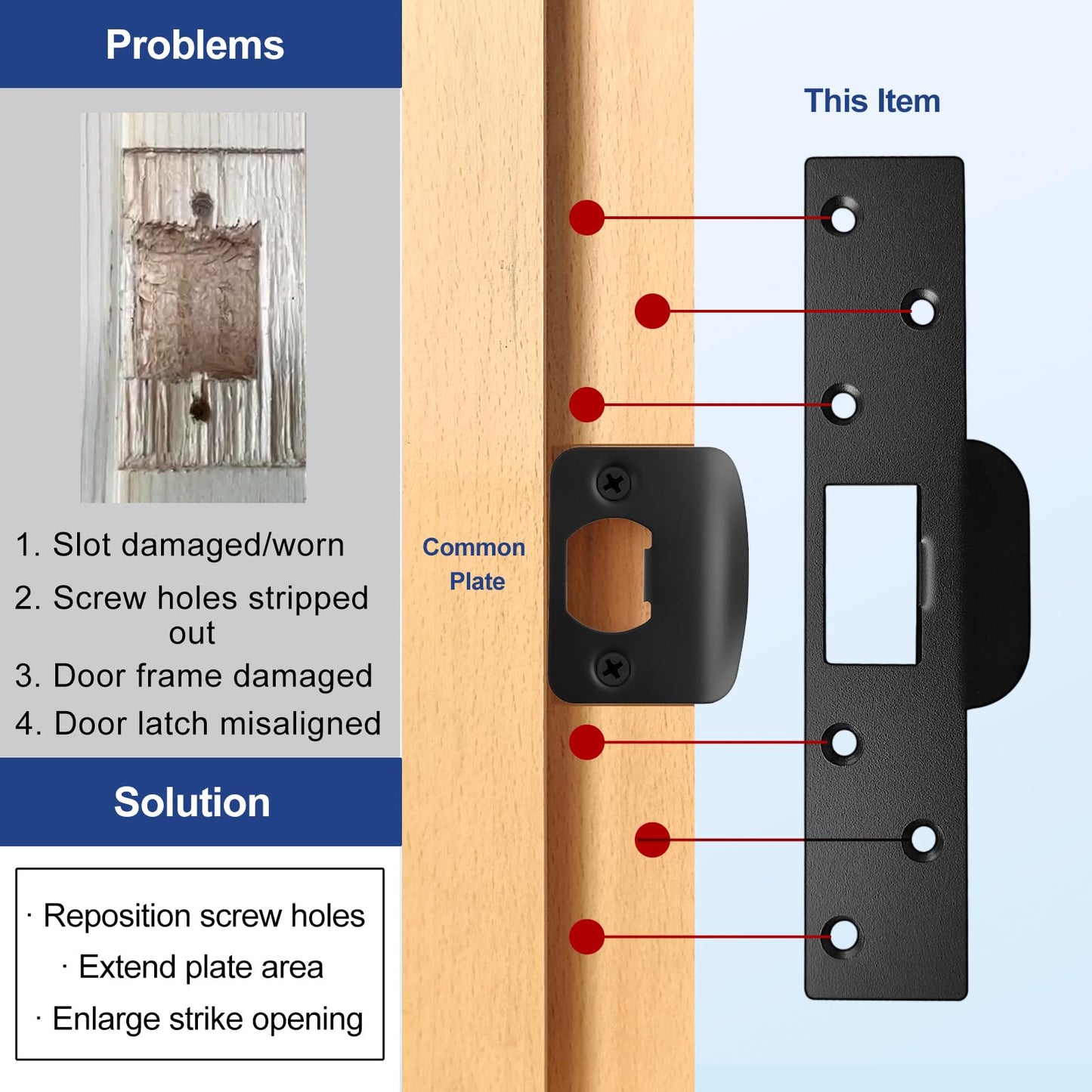 MOSECYOU Extra Long Door Strike Plate 7", Heavy Duty Version, Oversized Striker to Repair Damaged Worn Frame/Slot/Jamb, Large Hole to Fix Latch Sticking, Security Reinforcement Plate