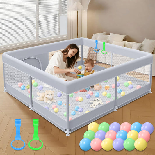 XVISHX Baby Playpen 50 x 50 Inch Play Pen Playards, Playpen for Babies and Toddlers, Baby Playard for Indoor & Outdoor Active Center Game Fence, with Skin-Friendly Fabric and Soft Breathable Mesh Grey