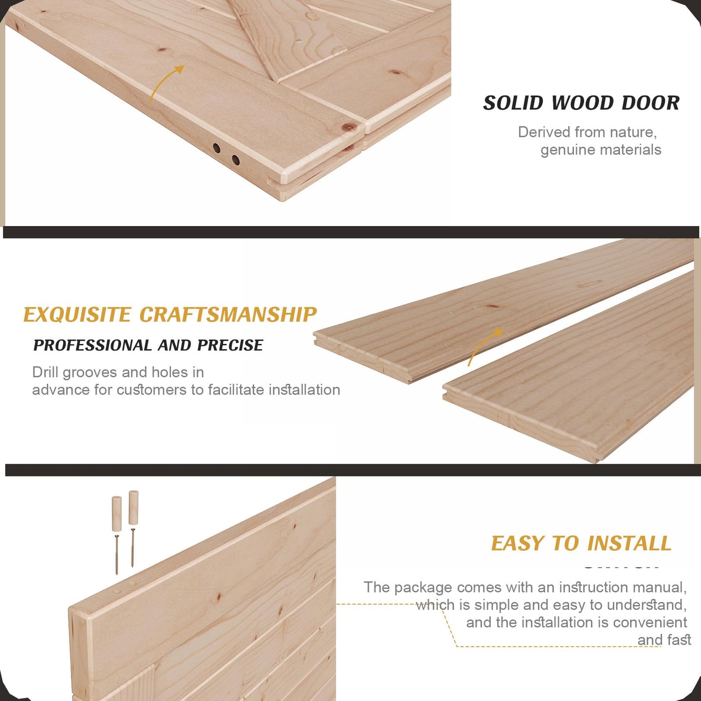 FREDBECK 36in x 96in Wood Sliding Barn Door with 6.6FT Barn Door Hardware Kit Included K Shape Solid Spruce Panel Sliding Door Double Surfaces Need to Assembly