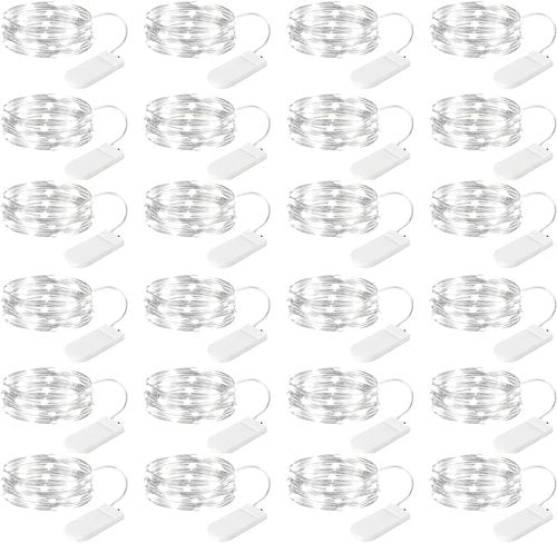 Brightown 24 Pack Fairy Lights - 7Ft Battery Operated Mini String Lights | Waterproof Silver Wire for Bedroom, Patio, Wedding & Christmas Decor (Pure White)
