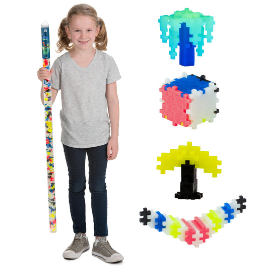 Plus-Plus: Super Tube - Glow-In-The Dark Mix -500 Pieces– Construction Building STEM Toy, Interlocking Mini Puzzle Blocks, Open Play Set, Kids Ages 5+