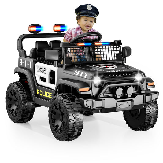 TRINEAR 12V Ride on Car with Parent Remote Control, Toddler Police Electric Car with Spring Suspension, LED Lights & Music Player - Safe Battery Toy for Kids, Christmas & Birthday Gift