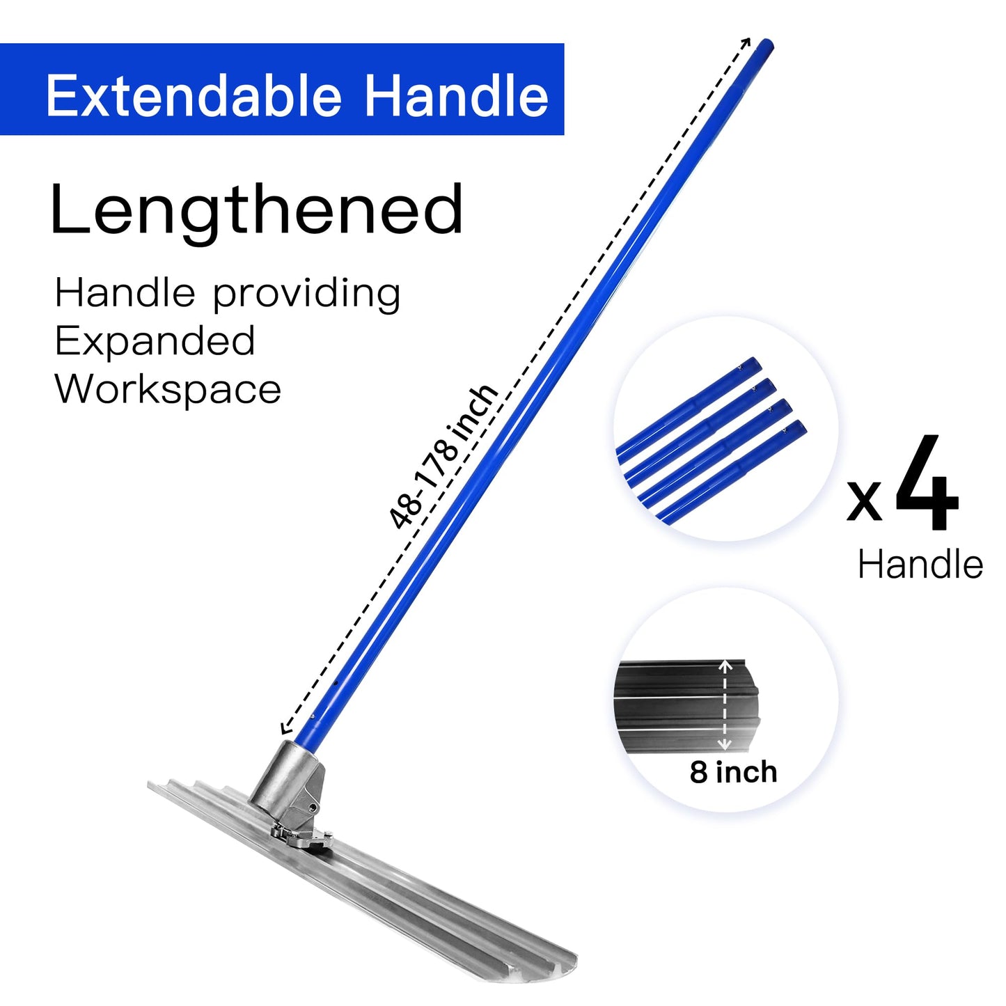 Bull Float Aluminum Magnesium Alloy Concrete Float 48"x8" Round End Board Kit trowel Tool Cement Tools Float Bracket Concrete Finishing Tools With 48" Handle x4 VOYAR