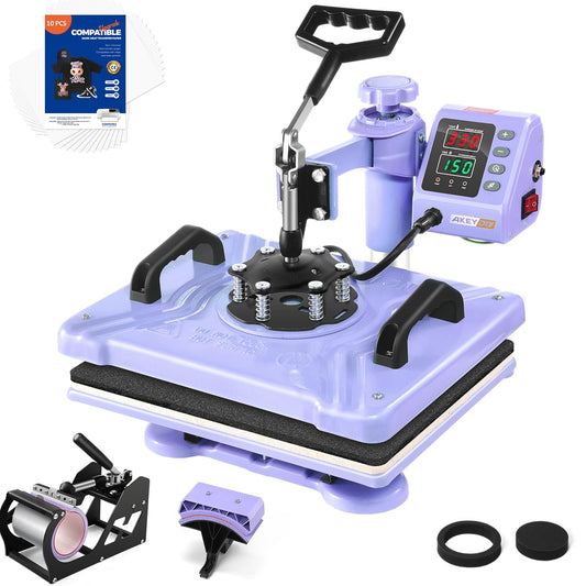 5 in 1 Heat Press Machine 12''x15'' (Purple) + Heat Transfer Paper for Dark T Shirts (10 Sheets) 8.5''x11'', Easy to Use for T-Shirts, Hats, Caps, Mugs, Plates, 360 Degree Swing Away Heat Transfer