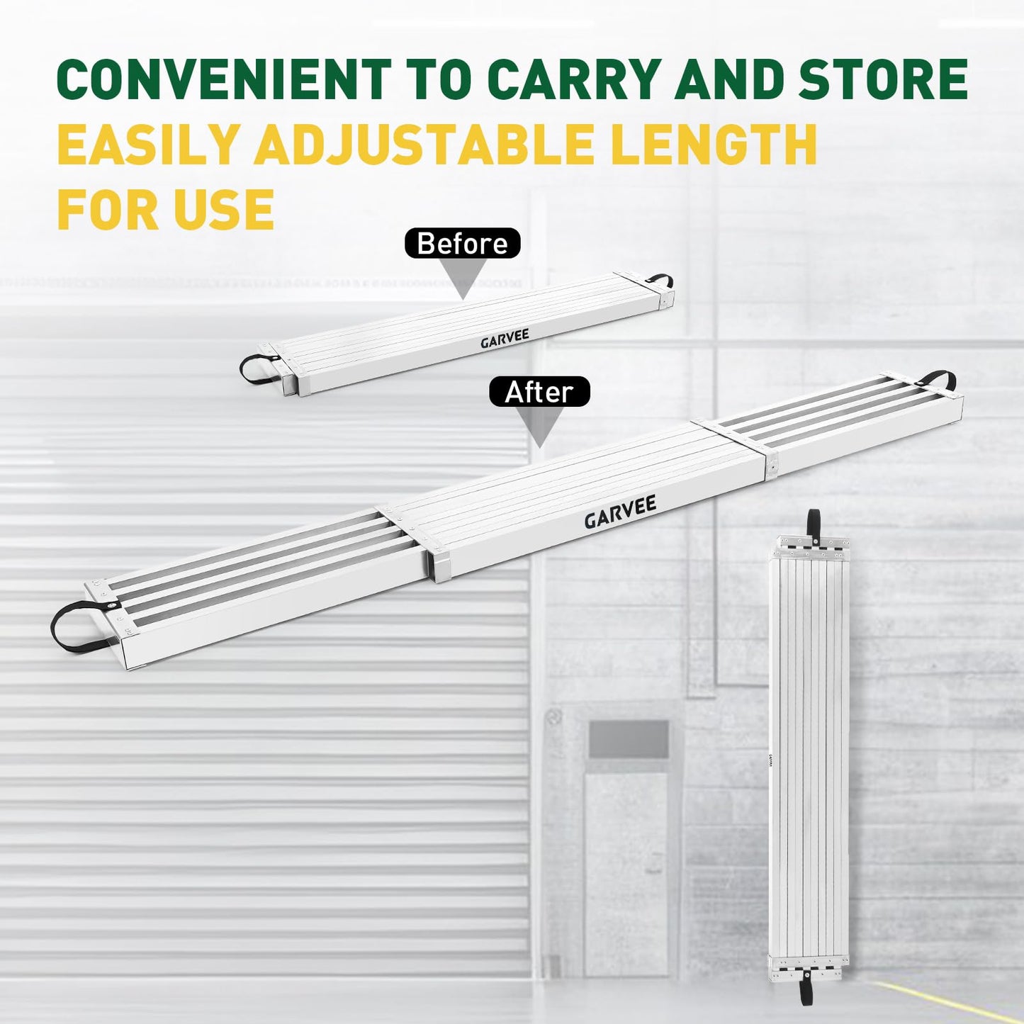 Garvee 6-9FT Aluminum Telescoping Work Plank, 12.5 inch Width Extension Plank, 440Lbs Capacity Extension Boards, Adjustable Scaffolding Plank with Skid-Proof Platform Scaffold Ladder Accessory