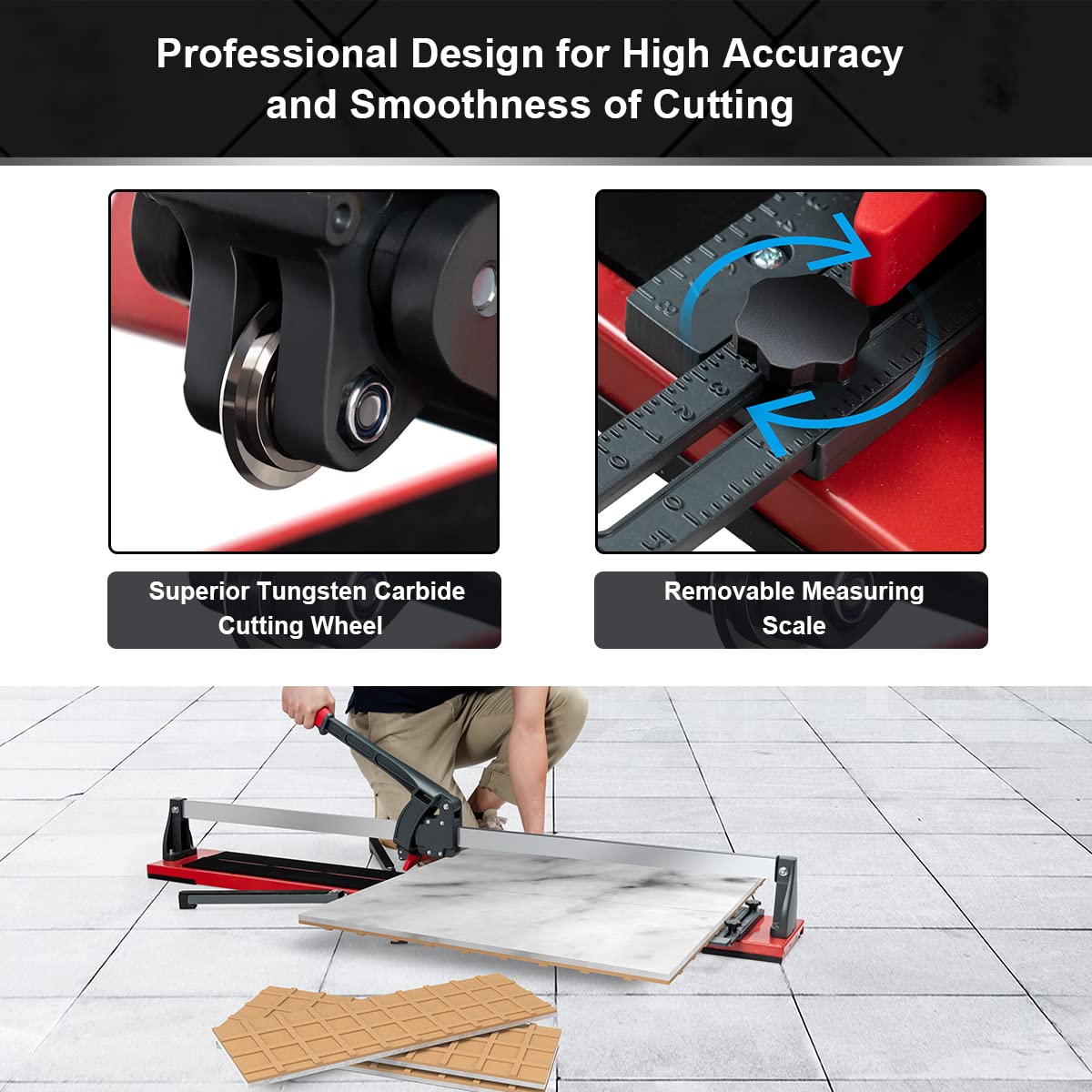 ERGOMASTER Manual Tile Cutter 48 Inch with Ergonomic Handle & Tungsten Carbide Cutting Wheels, Porcelain Ceramic Floor Tile Cutter with Anti-Skid Feet and Removable Scale （48 Inches）