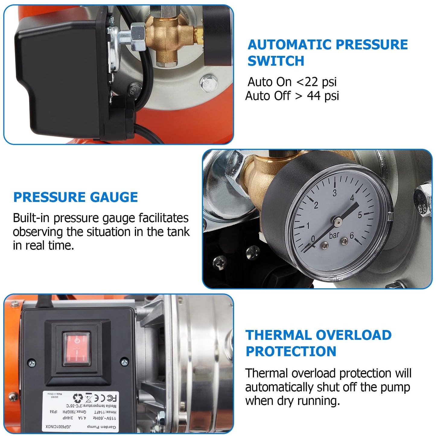 1.6HP Shallow Well Pump with Pressure Tank,1340 GPH Flow Rate, 115V Automatic Pressure Switch, Stainless Steel Well Pump for Home Irrigation, Lawn, Farm, Water Pressure Boosting,Winter Proof Design