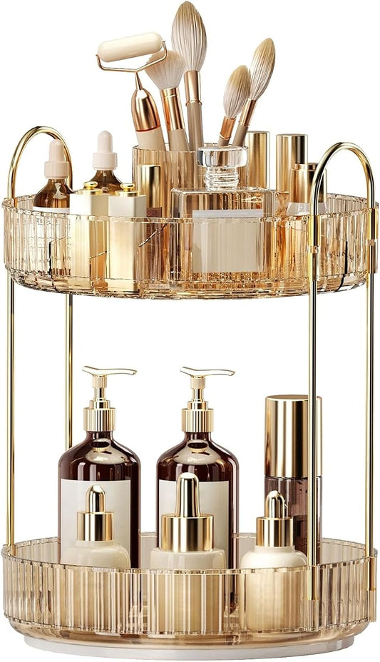 360 Rotating Makeup Organizer - Large-Capacity Skincare & Makeup Storage with 2-Tier Perfume Organizers, Cosmetic Dresser & Makeup Brush Holder - Fits Bedroom, Bathroom, Vanity Shelf & Countertop