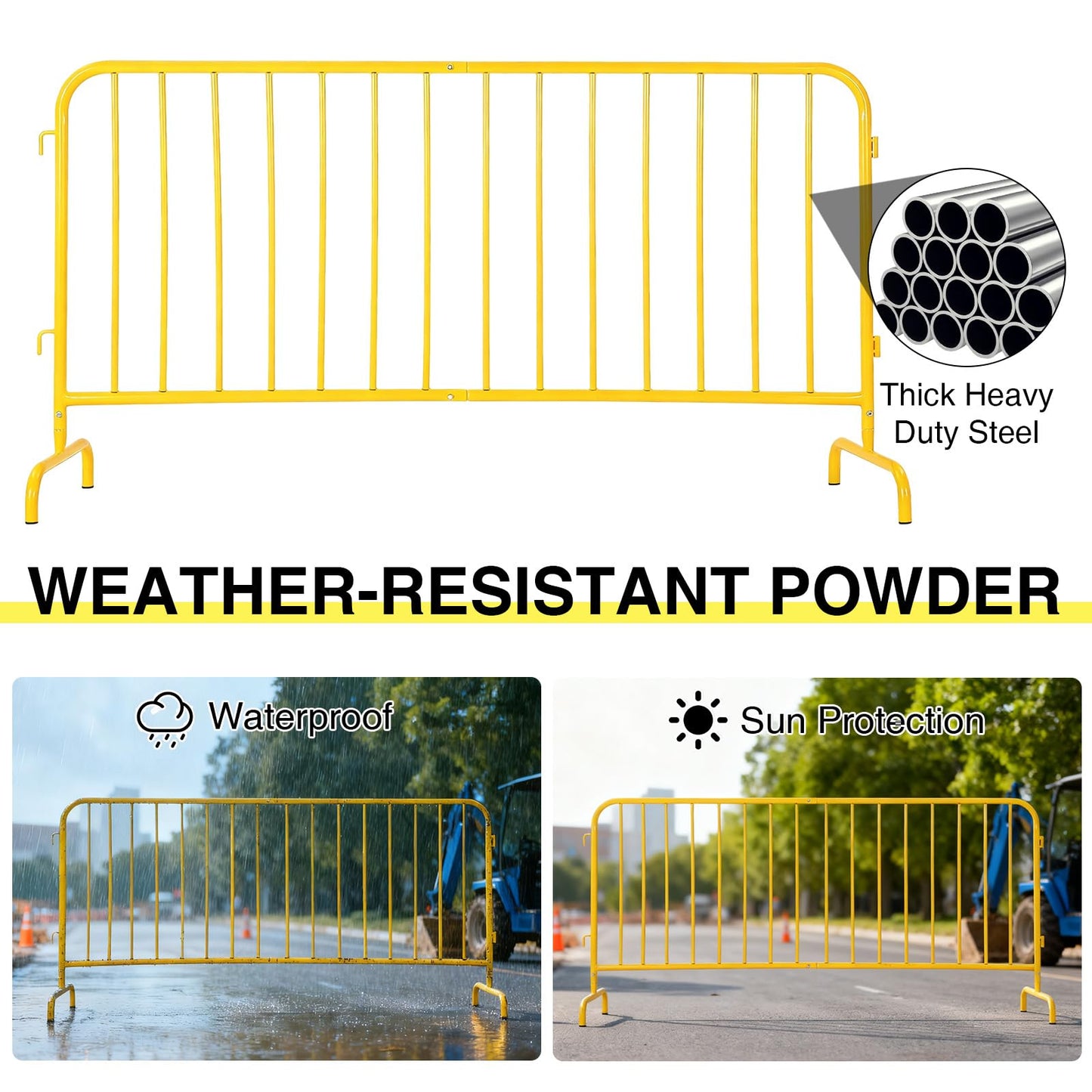 2 Pack Interlocking Steel Barricade, 6.5 ft. Heavy-Duty Metal Barricade with Removable Bridge Feet, Tool-Free Assembly, Rust-Proof Powder Coated, for Outdoor Event Crowd Control and Construction