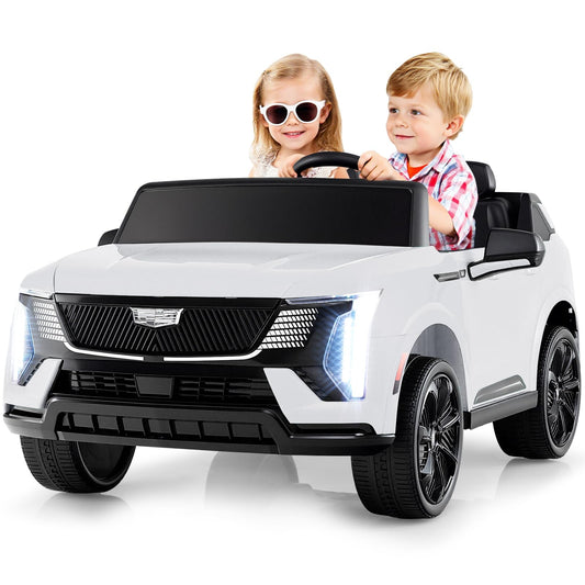 Costzon 2 Seater Ride on Truck, 24V Licensed Cadillac Kids Car Electric Vehicles w/Remote Control, 3 Speeds, LED Lights, Horn, Music, Story & 4-Wheel Spring Suspension, Ride on Car Toy for 3+ (White)