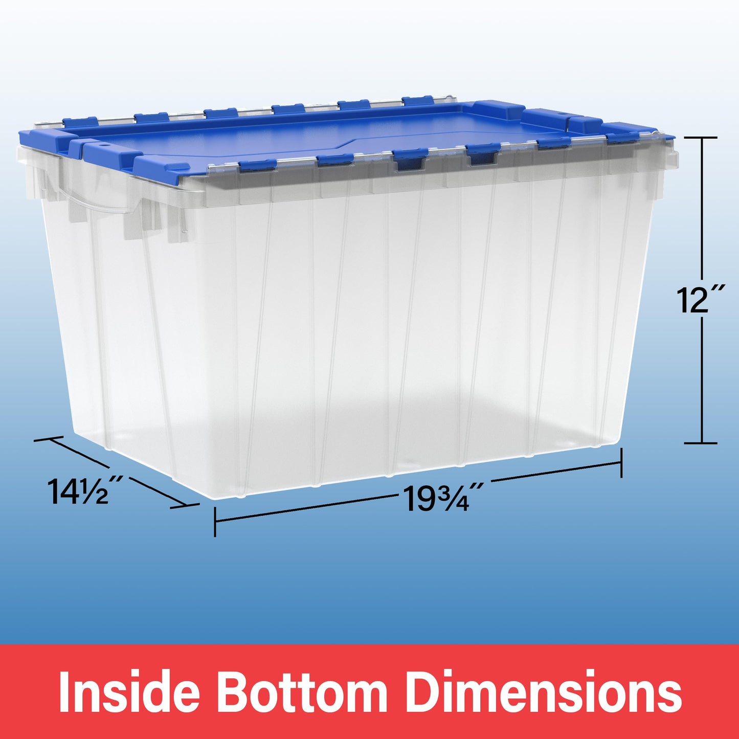 Akro-Mils KeepBox 12 Gallon Storage Container, Nesting and Stackable Plastic Storage Box with Lid Attached, Clear Tote for Garages, Closets, and Moving, 21-1/2" x 15" x 12-1/2", Clear/Blue, 6-Pack