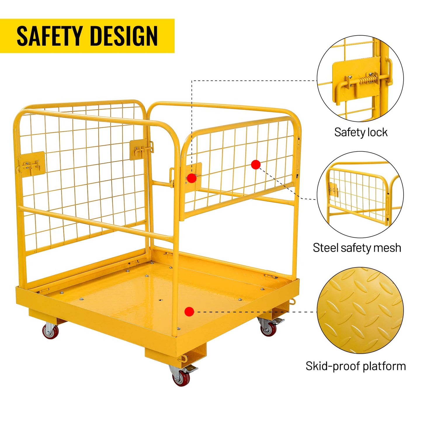 Forklift Safety Cage, Forklift Man Basket 1200 Lbs Capacity, 36 X 36 Inches Folding Forklift Work Platform with 4 Wheels, Collapsible Platform Lift Basket for Most Aerial Jobs,36"-A