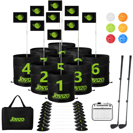 Jovizo Golf Chipping Game with 2 Retractable Clubs & 9 Holes, Portable Golf Set for Adults Kids, Outdoor Indoor Sports Practice Toy Gift for Family Play Yard, Backyard, Lawn, Beach