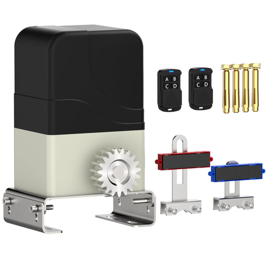 Blütezeit Automatic Sliding Gate Opener 900lbs with 2 Remote Controls, Rack Driven Electric Slide Gate Motor for Driveway Fence Rolling Gates with Complete Hardware Kits (Racks NOT Included)