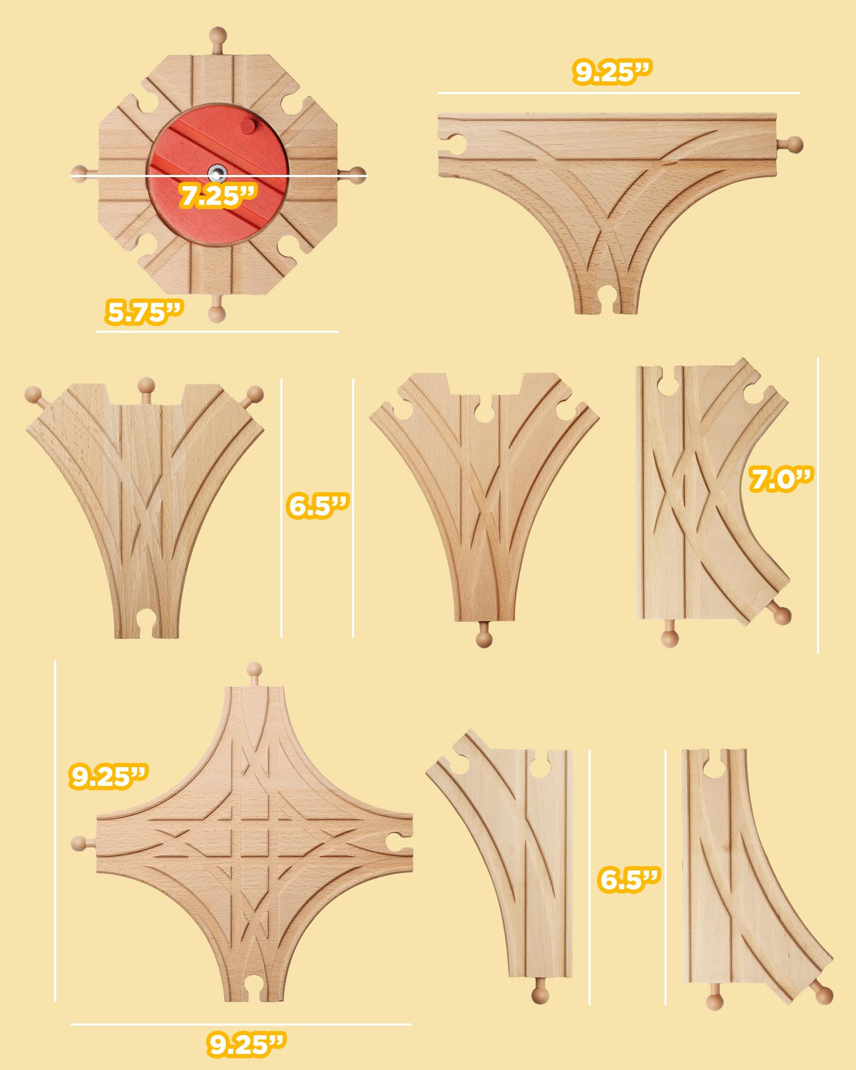 SainSmart Jr. Wooden Train Track 8pcs, Track Expansion Compatible with All Major Brands Toddler Railway Toy Train Set Boys Train Set 3+