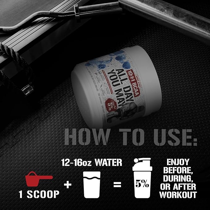5% Nutrition Rich Piana AllDayYouMay BCAA Powder | Premium Intra & Post Workout Amino Acids, Hydration, Endurance, Muscle Recovery, Joint & Liver Support | 15.3 oz, 30 Servings (Mango Pineapple)