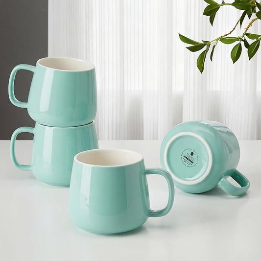Teocera Coffee Mugs Set of 4-12oz Chip-Resistant Ceramic Cups with Ergonomic Handle | Dishwasher & Microwave Safe Mint Green Mugs | Keeps Beverage Hot, Perfect for Family Kitchen & Holiday Gifts