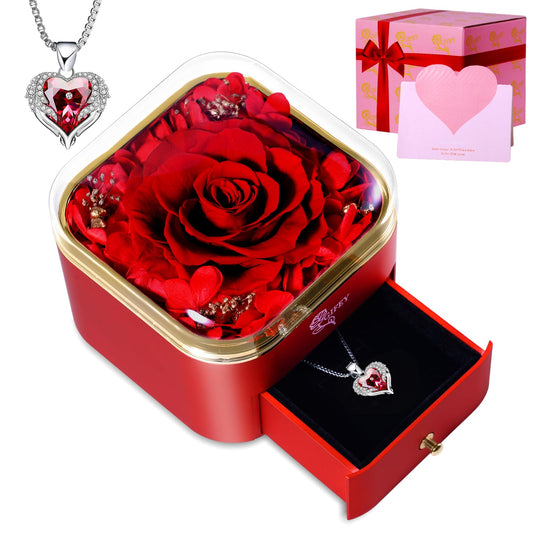 Preserved Real Rose with Necklace -Eternal Roses Forever Flower, Gifts for Her,Women Mom Wife Girlfriend Daughter Grandma Sister,Gifts Idea on Valentines Anniversary Birthday Thanksgiving