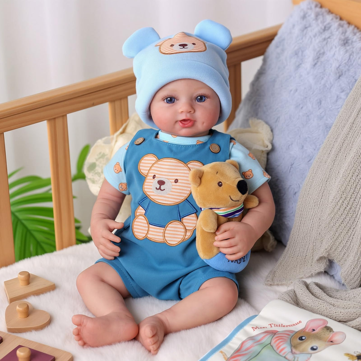 BABESIDE 17-Inch Reborn Baby Dolls, Realistic Lifelike Newborn Poseable Doll with Soft Vinyl Limbs, Cloth Body and Complete Accessories, Gift for Kids Girls Boys Age 3+