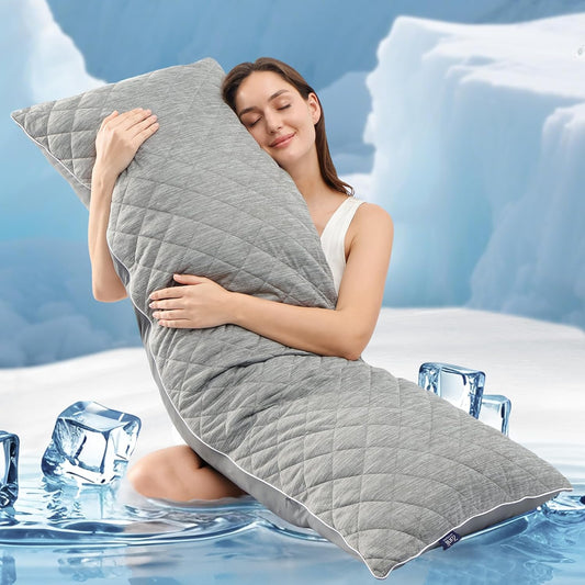ZonLi Cooling Body Pillow - Memory Foam Support for Side Sleepers & Pregnancy | 20 x 54 Inch, Grey with Washable Case