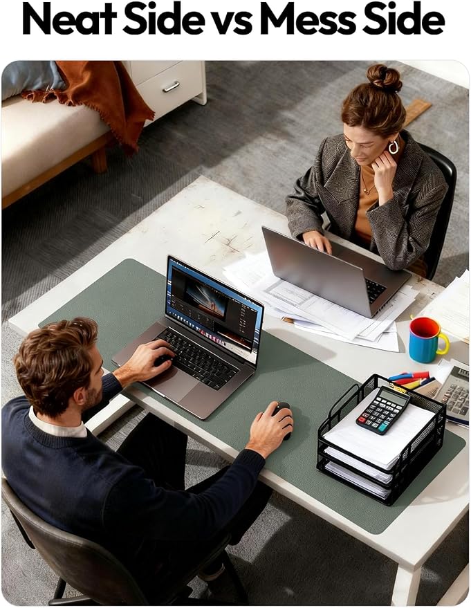 YSAGi Leather Desk Pad Protector, Office Desk Mat, Large Mouse Pad, Non-Slip PU Leather Desk Blotter, Laptop Desk Pad, Waterproof Desk Writing Pad for Home (23.6" x 13.8", Dark Green)