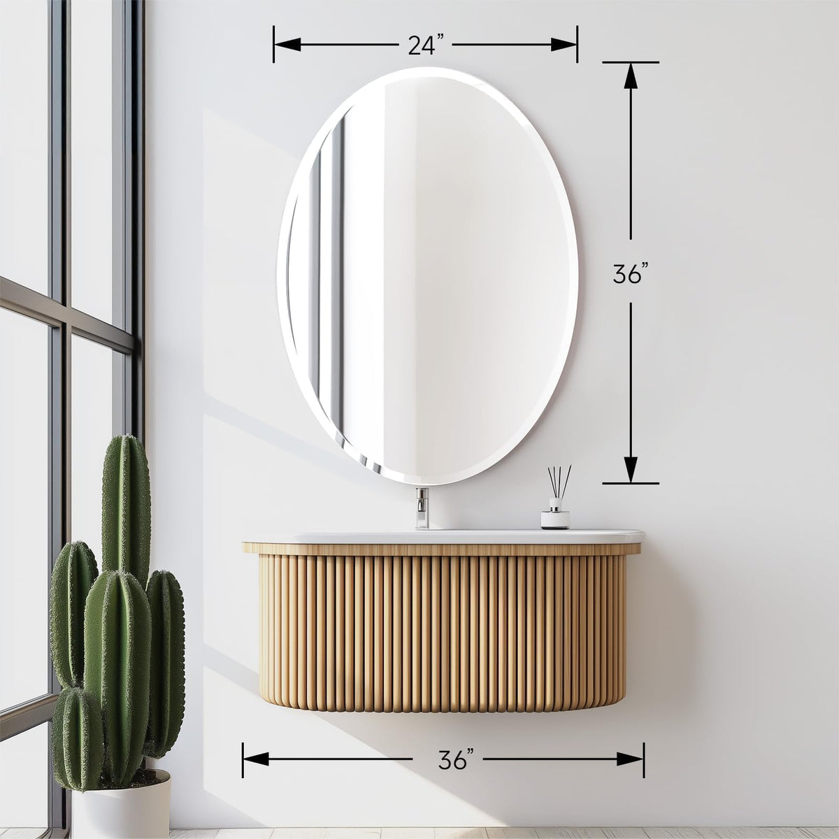 Luxbaro 24x36 Inch Frameless Oval Bathroom Mirror, Bathroom Mirror for Over Sink, Beveled and Polished, Decorative Wall Mirror for Bathroom, Bedroom, Vanity, Entryway, Modern & Elegant Look