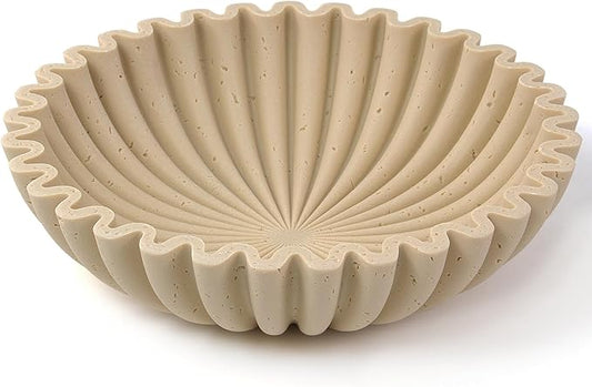 YMXYJM Large Decorative Bowl, Modern Handicraft Bowls for Home Decor, Decorative Fruit Bowl for Kitchen Counter, Ruffle Decor, Stylish Key Bowl for Entry Table, Artificial Travertine Beige