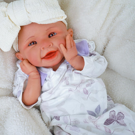 Reborn Baby Dolls Silicone Full Body -18.5 Inch Lifelike Baby Doll Girl Not Vinyl,Hand Painted Realistic Smiling Newborn Baby Doll Gift for Kids 3+ & Collectors