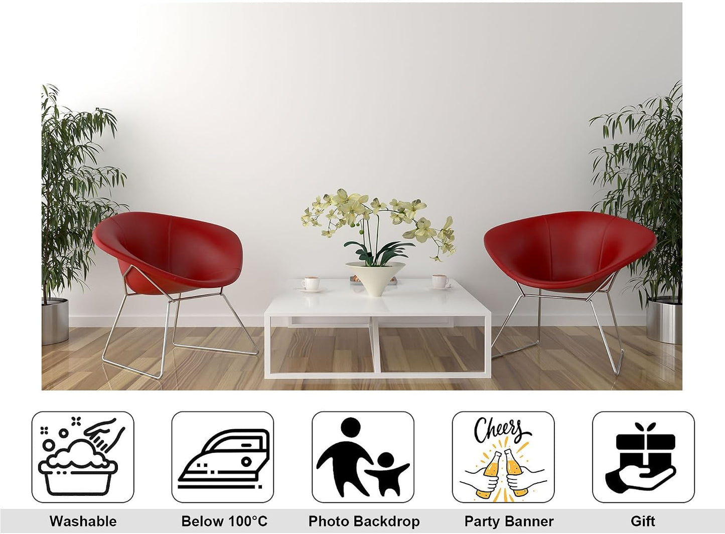 KeyWork 6x4ft Modern Red Accent Chairs Backdrop Contemporary Interior Photography Background for Minimalist Party