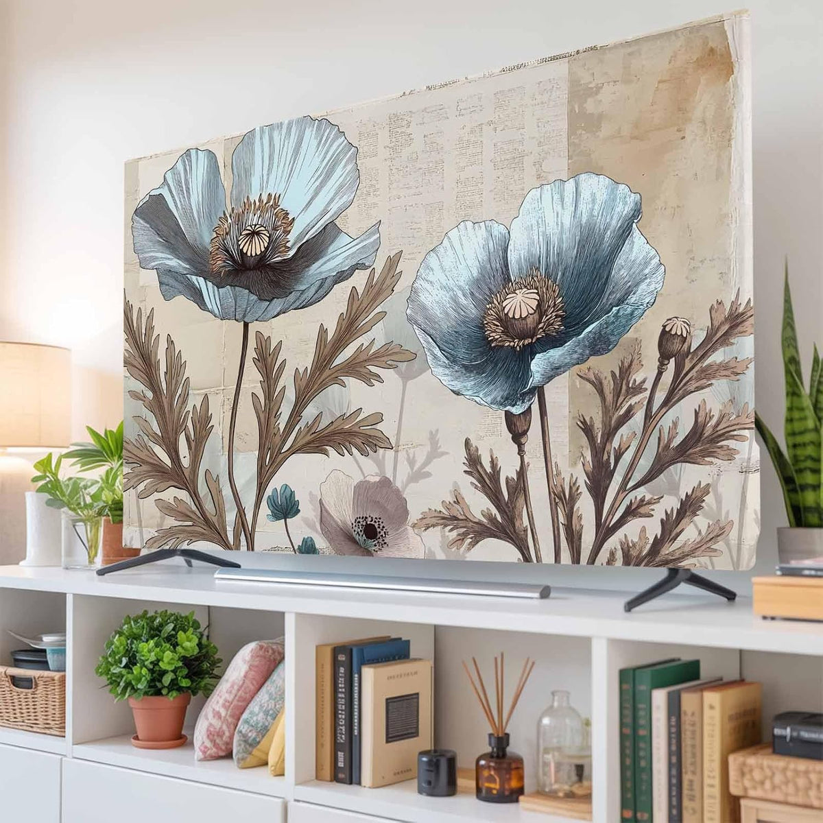 Yukro 85 Inch, 74"x42" Blue Broccoli Indoor TV Dust Cover, Rustic Farmhouse Floral Retro Brown Plant Elastic TV