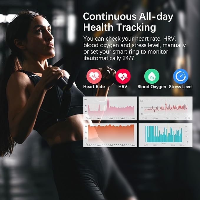 Smart Health Ring for Women Men, Fitness Tracker Ring with Heart Rate, Blood Oxygen, Sleep Tracker, Step Tracker, No Subscription Fee, IP68 Waterproof Smart Ring for iPhone & Android (Silver, 10#)