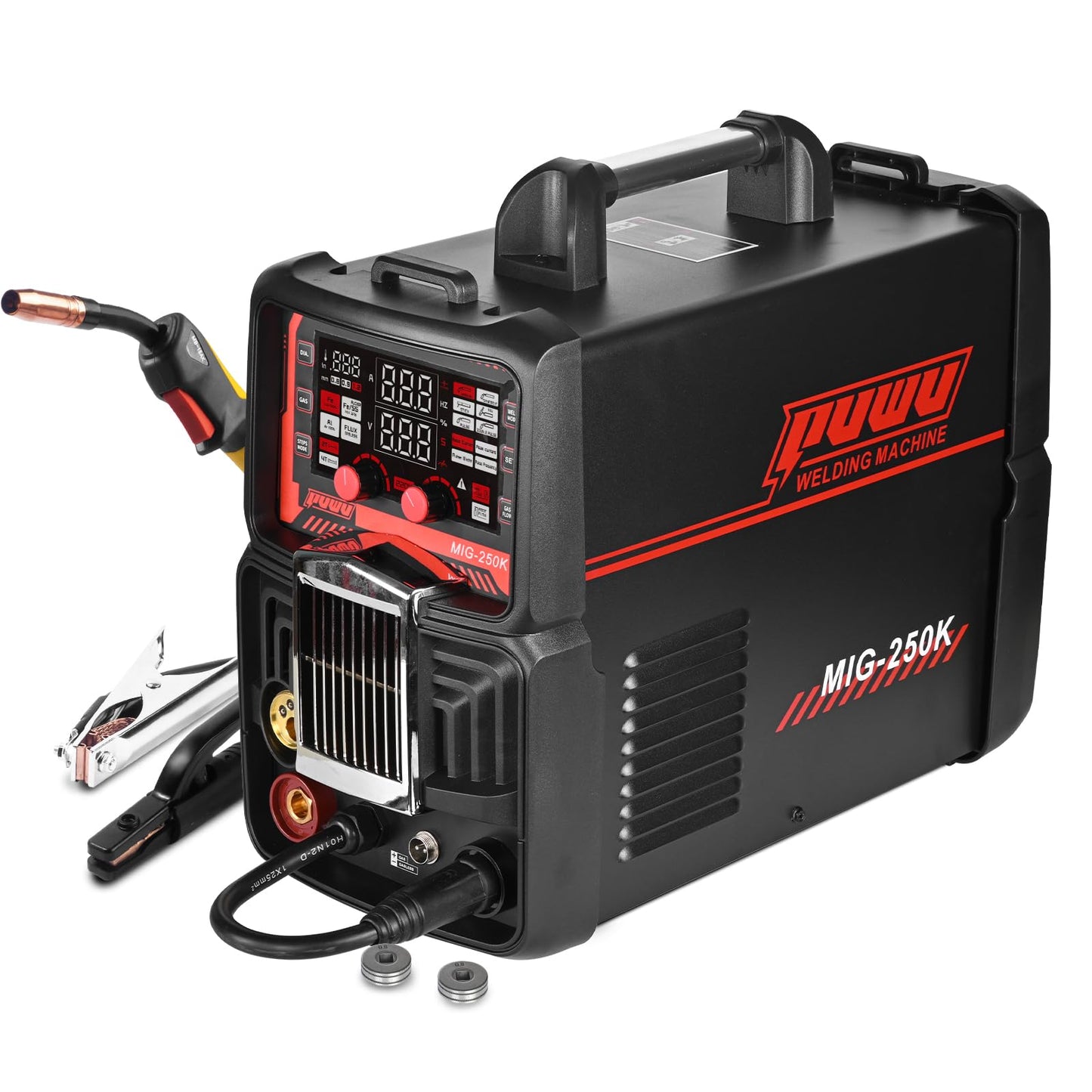 PUWU 250Amp 220V MIG Welder, 6-in-1 Multi-Process Aluminum Welding Machine -GAS MIG/GASLESS Flux Core MIG/Single Pulse MIG/Dual Pulse MIG/Lift TIG/STICK/MMA, Spool Gun Compatible(BLACK)