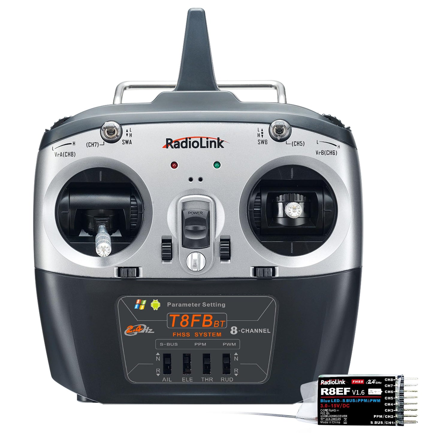 Radiolink T8FB 8 Channels 2.4GHz RC Remote Transmitter and R8EF Receiver APP Parameter Setup Dual Stick Controller for RC Airplane Aircraft Boat Car and More(Mode 2)