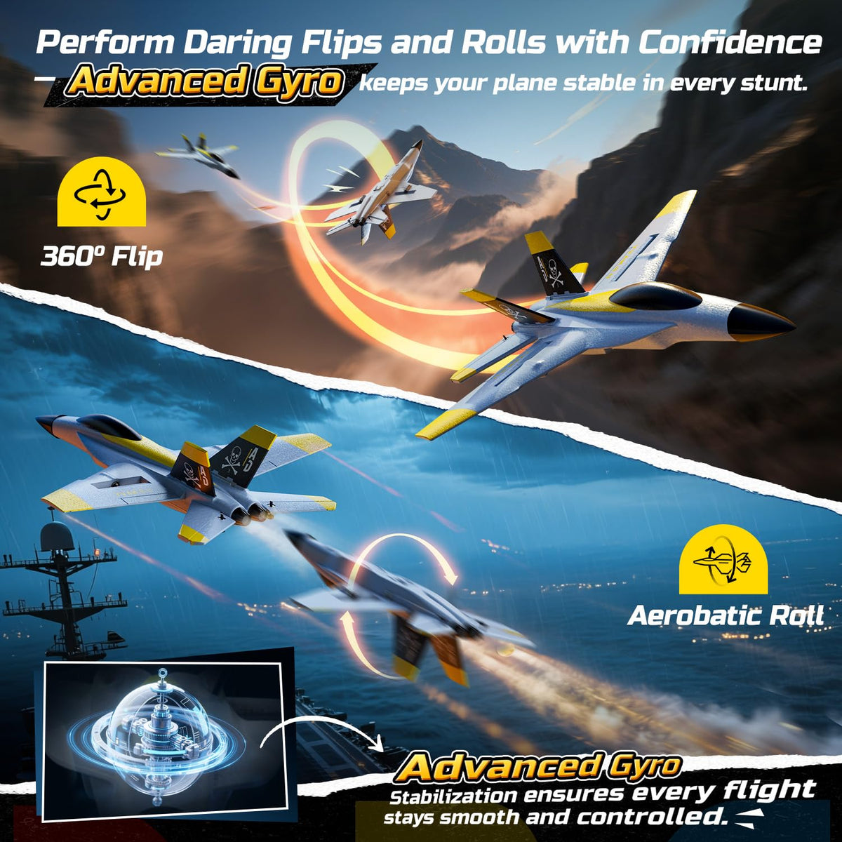 DEERC F18 4 Channel RC Plane for Adults Remote Control Airplane Fighter Jet,2.4GHz 6-axis Gyro Stabilizer RTF Hobby Glider Aircraft Plane with 2 Batteries Easy to Fly for Adults Boys
