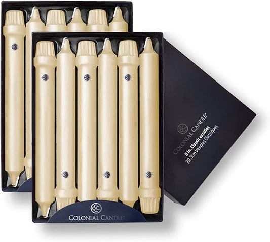 Colonial Candle Unscented Taper Candle, Classic Collection, Limoncello, 8 in, Pack of 12 - Up to 6 Hours Burn