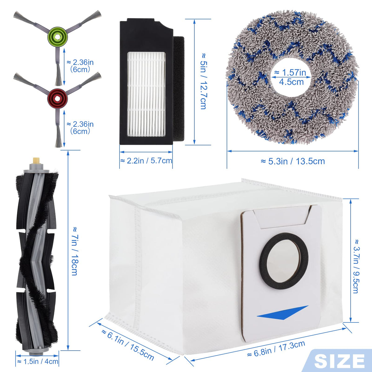 Replacement Parts for ECOVACS DEEBOT X1 OMNI Turbo T10 T20 Omni T20/T20 Max/T20 Pro Robot Vacuum Cleaner - Spare Accessories Kit Include 1 Main Brush 4 Side Brushes 4 Filter 4 Mop Pads 2 Dust bag