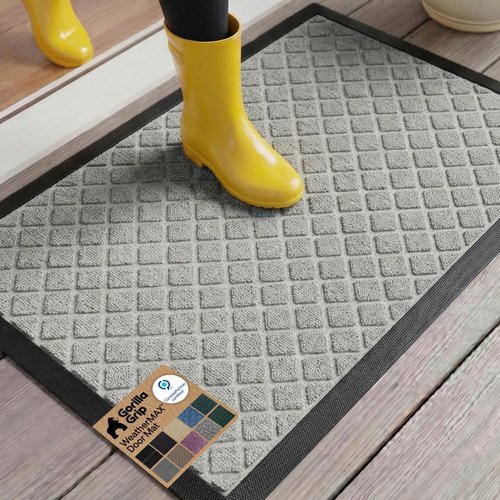 GORILLA GRIP Waterproof All-Season WeatherMAX Doormat - Natural Rubber, Stain & Fade Resistant, 23x35, Light Gray