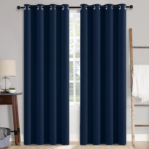 MIULEE Blackout Linen Textured Curtains - Thermal Insulated Room Darkening Drapes | Midnight Blue, 52 x 108 Inch (2 Panels)