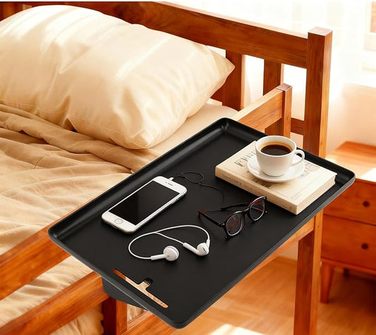 Bedside Shelf for Top Bunk Bed, College Dorm Room Essential Bed Side Table Tray Organizer, Black Clip on Nightstand Tray with Cable Management for Bunk & Loft Beds