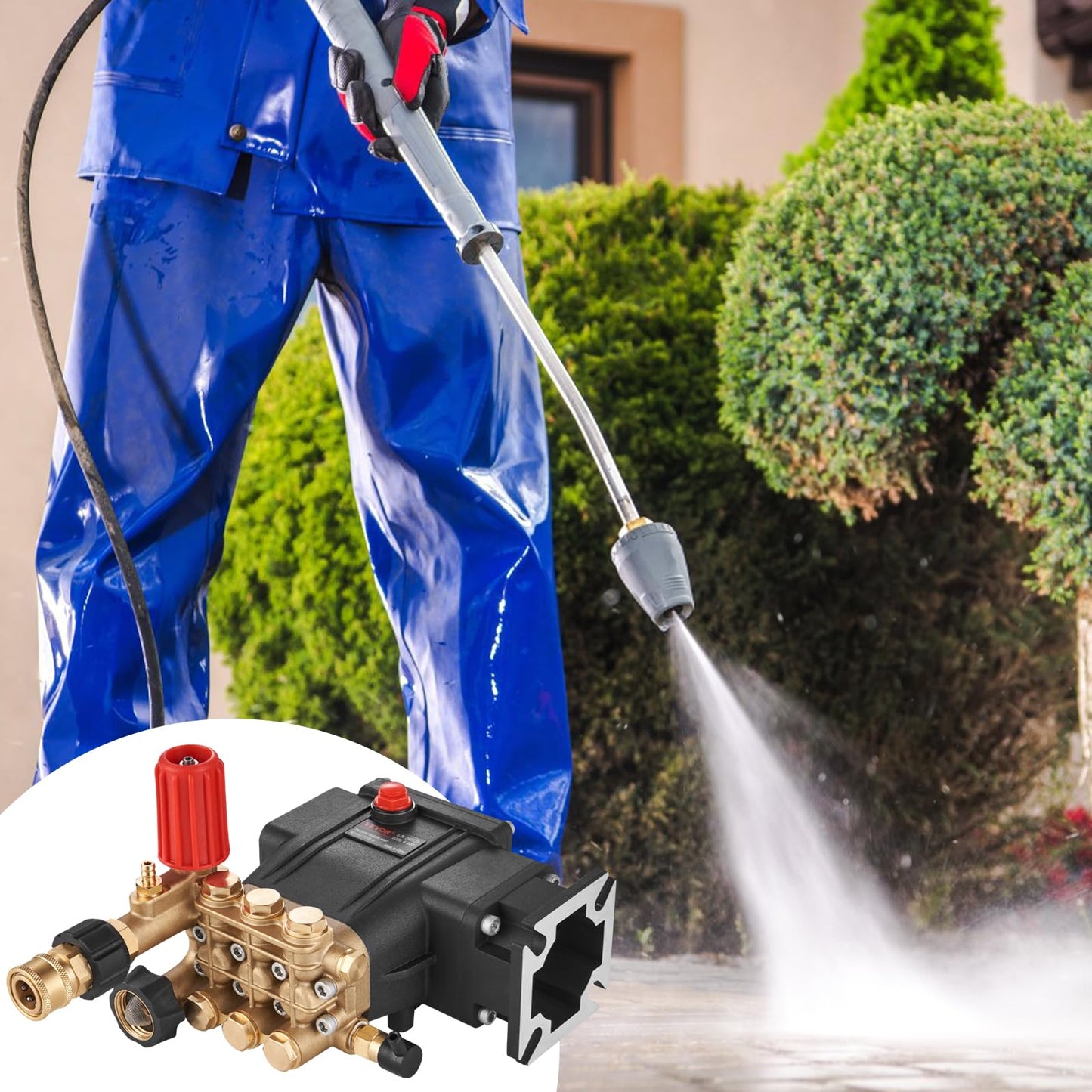 VEVOR Horizontal Triplex Pressure Washer Pump, 3/4" Shaft, 3300 PSI, 3.0 GPM, Replacement Power Washer Pumps Kit, Parts Washer Pump, Compatible with Simpson MorFlex Models 40224, 40225, 40226 etc.