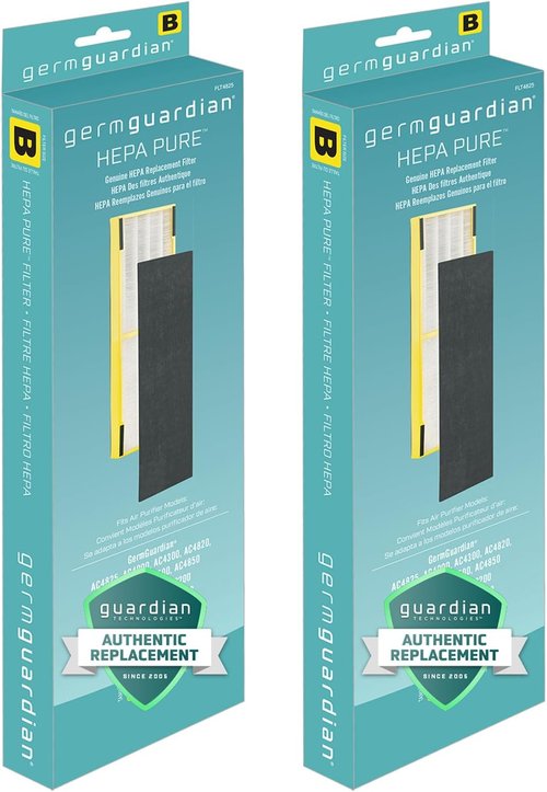 GermGuardian HEPA Pure Air Purifier Filter B - Removes 99.97% of Pollutants | 2-Pack, Black/Yellow